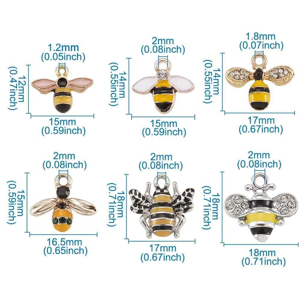 

24pcs Alloy Enamel Pendants for Jewelry Making DIY Yellow with Rhinestones Bees Light Gold 4pcs/Style