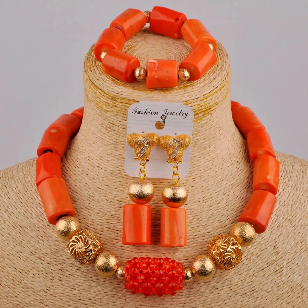 Оранжевый коралловый бисер Африканский комплект ювелирных изделий женский