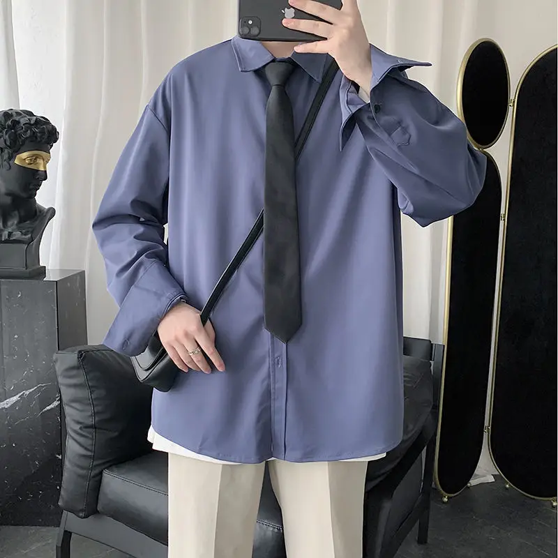 

2020 мужской однотонный Цвет синего цвета с длинными рукавами гавайская рубашка Camisa Masculina мужская одежда из хлопка модная футболка в французс...