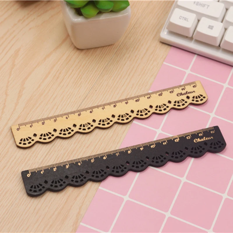 2pcs Mixed Color 2 шт./компл. свежий и Kawaii милые, Ретро стиль, кружевное, резные деревянные линейки 15 см прямая Линейка студенческие инструменты для рисования школьные канцелярские принадлежности - Цвет: 2pcs Mixed Color
