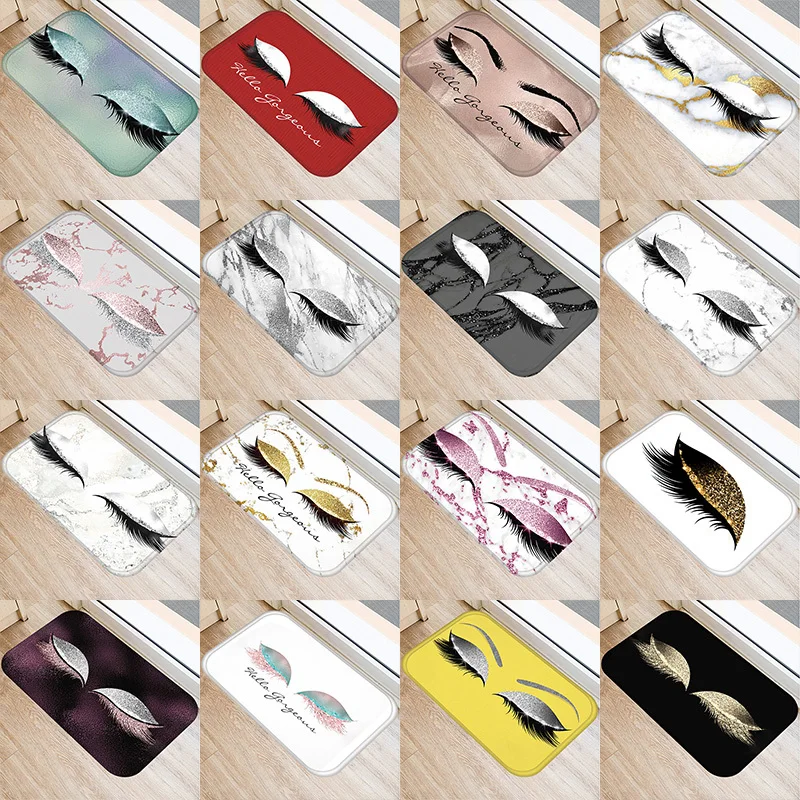 

Eyelash Printed Pattern 40*60cm Kitchen Entrance Door Mat Coral Velvet Carpet Rubber Indoor Floor Mats Non-Anti-Slip Rug 48022