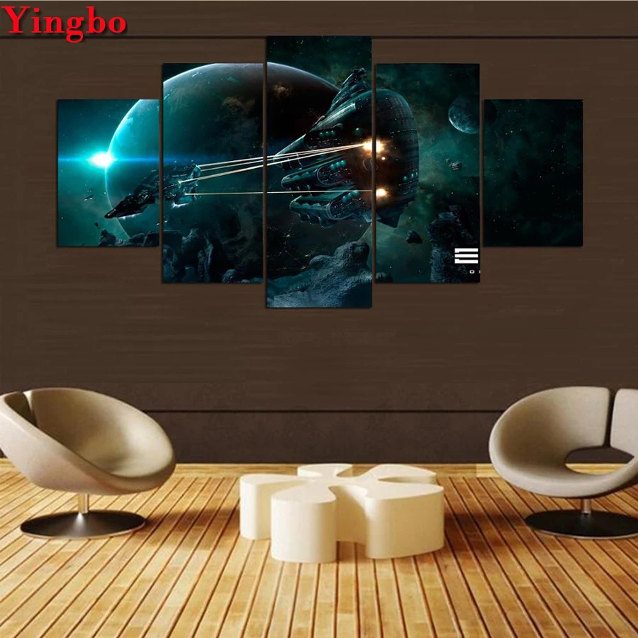 Алмазная живопись сделай сам 5 панелей космический корабль алмазная вышивка