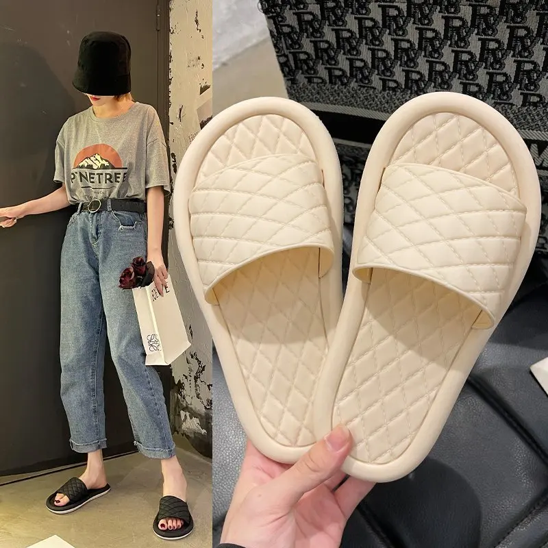 

2021 Women Thick Platform Slippers Summer Beach Eva Soft Sole Slide Sandals Leisure Men Ladies Indoor Bathroom Anti-slip Shoes