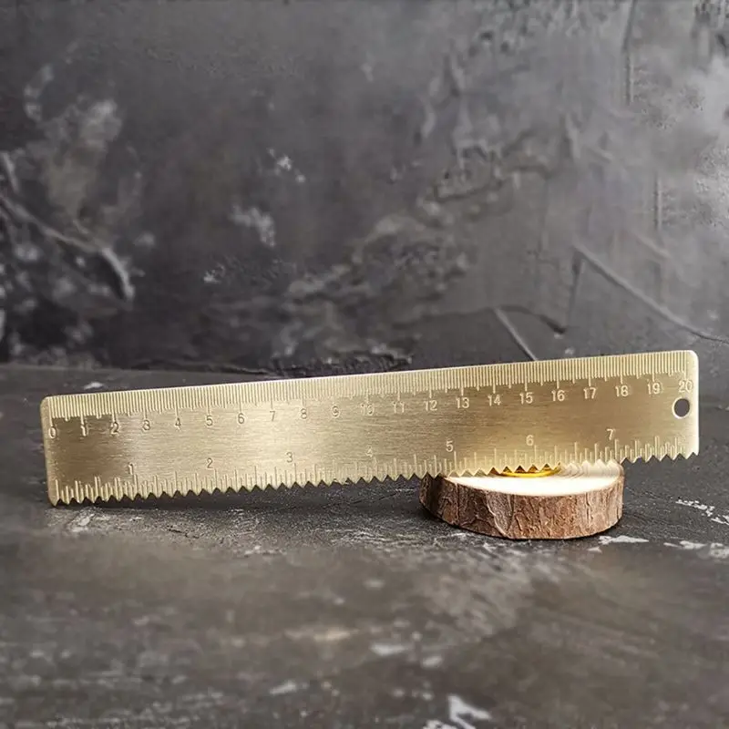 

20cm Brass Wave Straight Ruler Bookmark Cartography Painting Measuring School K3KB