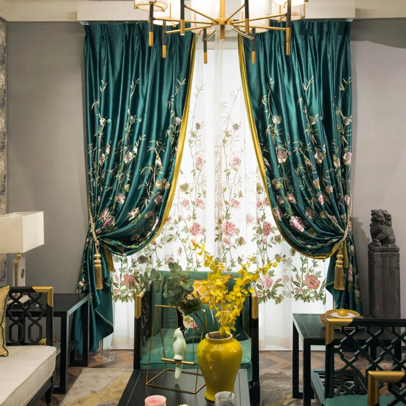 Высококачественные китайские искусственные шелковые вышитые шторы роскошные