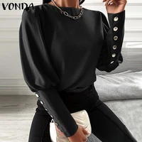 vonda women tops ladies casual o neck long sleeve button up shirts bohemian blusas femme puff sleeve solid tops femme streetwear