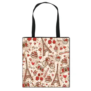 New Printed Eiffel Tower Women Handbag Teenager Girls Portable Shopping Travel Bags Large Capacity Handbags Book Bags Female
