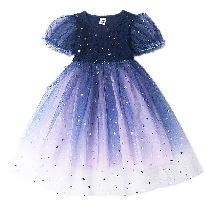 

2021 Summer New Children's Princess Dress Girl Dress Round Neck Mesh Puff Sleeve Fashion Sweet Kid Skirt GD76