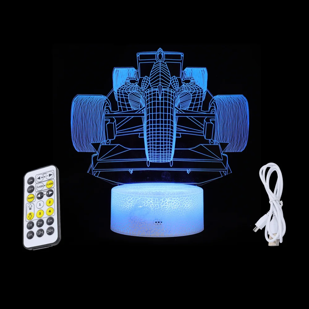

1 Set Racing Shaped Night Light Colorful 3D Touch Visual Light Bedside Lamp