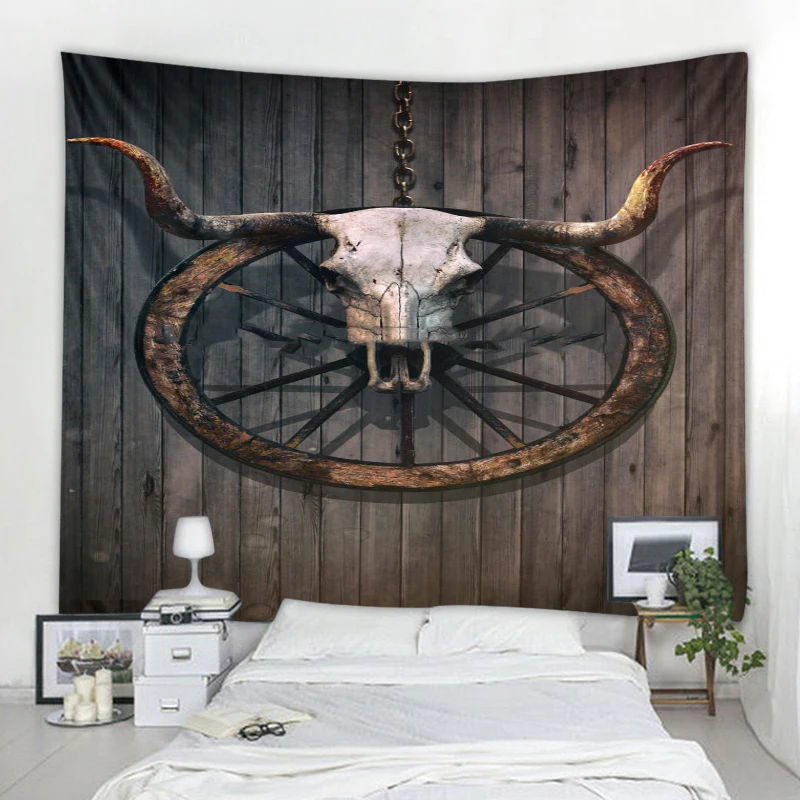 Череп Быка на деревянной доске фоновый гобелен цифровая печать фон подвесная