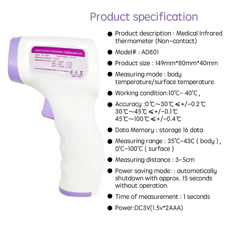 

Non-contact Thermometer Forehead Infrared Body Thermometer For Adults&Children With LCD Display Digital Laser Temperature Tool