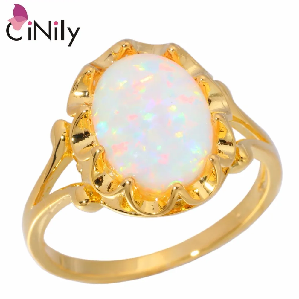 

CiNily White Fire Opal Round Stone Finger Rings Yellow Gold Color Luxury Large Cocktail Party Indian Jewelry Gifts for Women Men