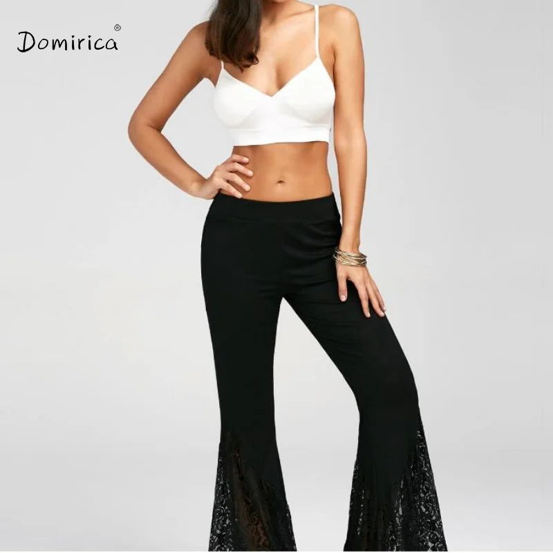 

Женские брюки, осенние модные черные кружевные брюки с низкой посадкой в Корейском стиле, повседневные брюки-клеш, размеры 2XL, брюки для женщ...