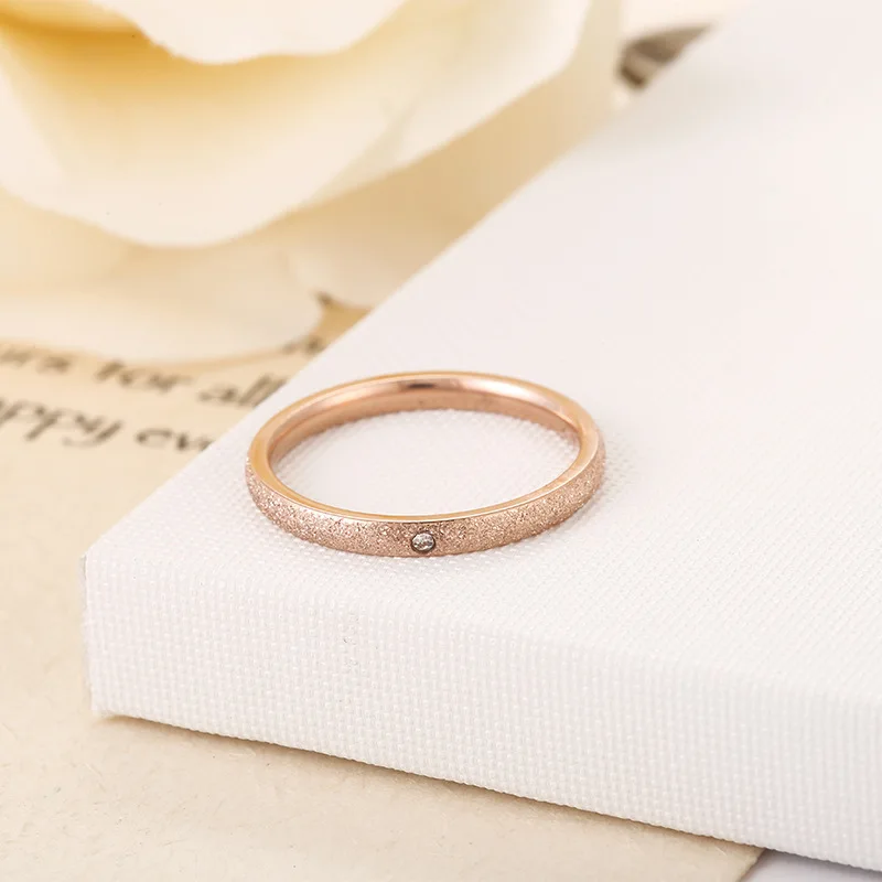 New Design Vintage Frosted Titanium Steel CZ Crystal Ring Rose Gold Engagement Wedding Rings Jewelry For Women Anneau | Украшения и