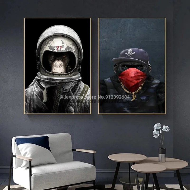 Граффити уличное искусство холст картина астронавт улица обезьяна плакаты и
