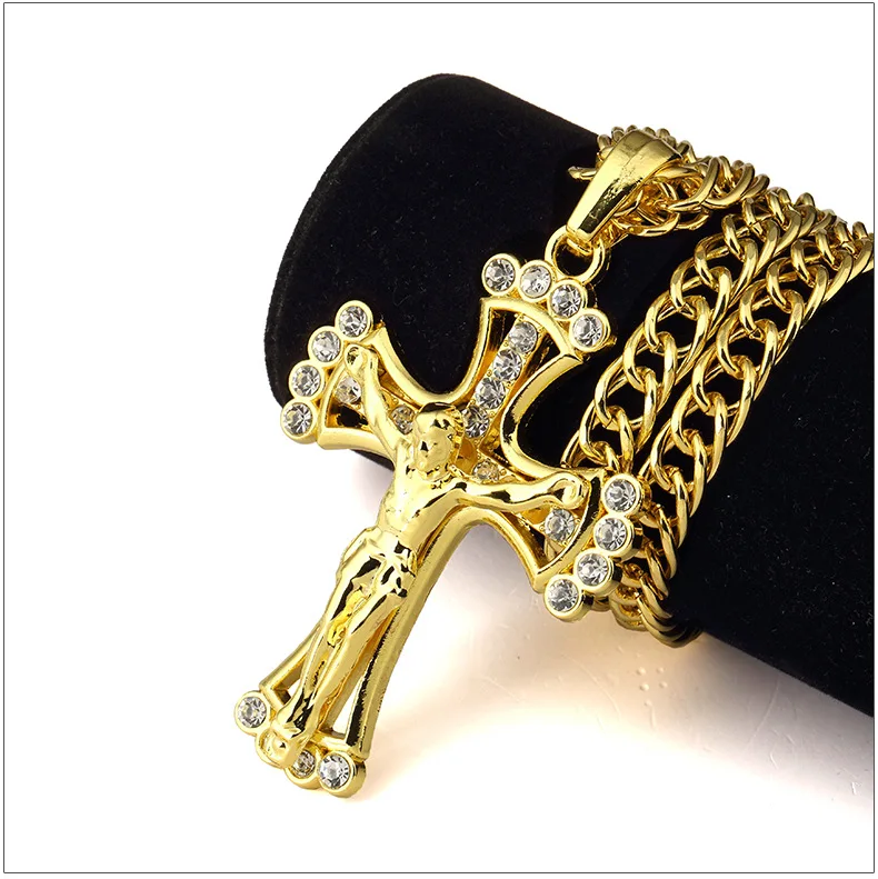 Кулон с большим крестом Иисуса на цепочке для мужчин ожерелье из кубинской цепи в