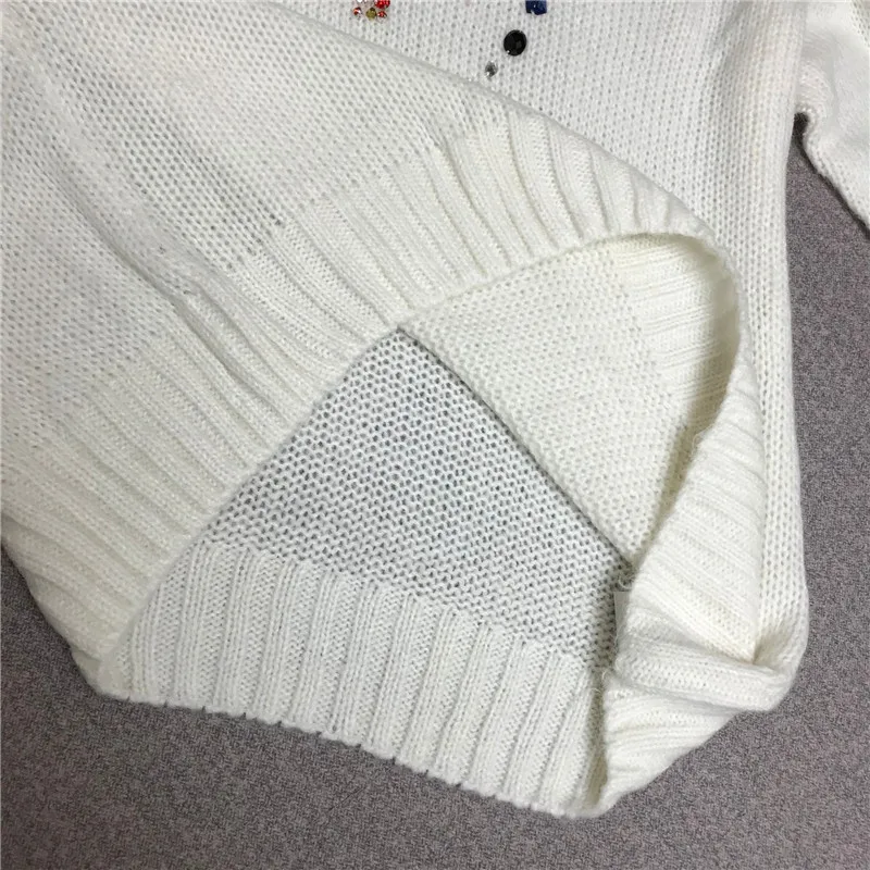 

Women Vintage Lazy Wind Female Pullover Sweaters Autumn Winter Fashion Mohair Blends Colored Diamond Beading Woman Knitting Tops