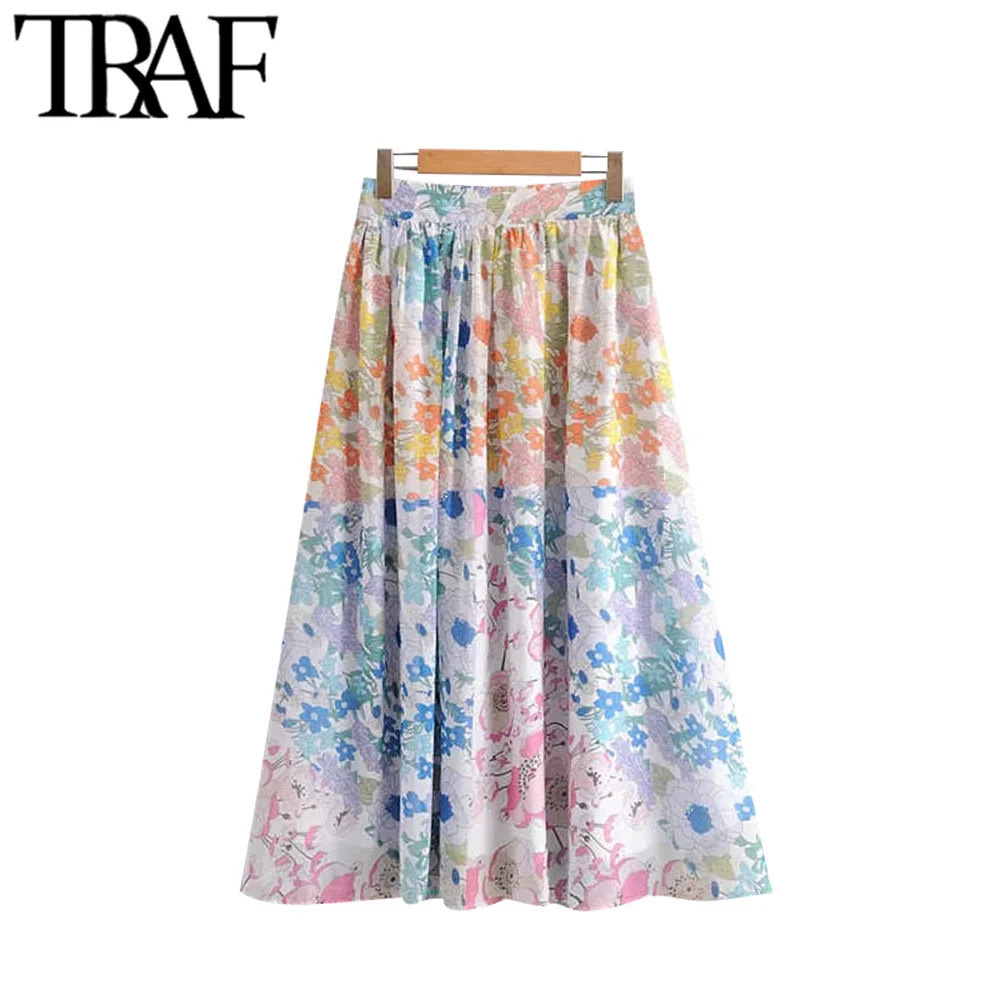 Юбка миди плиссированная трапециевидная с цветочным принтом на молнии