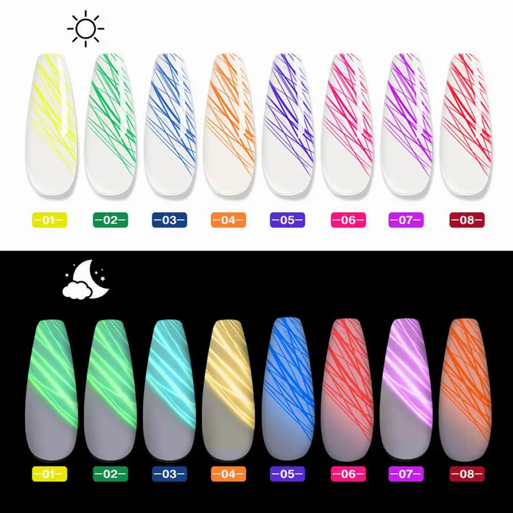 

8 Color Nail Polish Drawing Gel Glow in the Dark fluorescent effect non-irritating non-toxic less odor Gel Nail Art DIY Painting