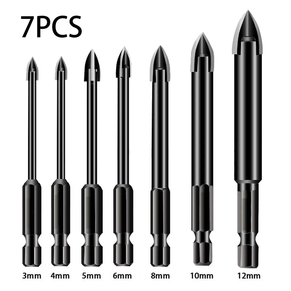 

7Pcs Cross Hex Tile Drill Bits Set Glass Ceramic Concrete Hole Opener Brick Drilling Tool 3mm 4mm 5mm 6mm 8mm 10mm 12mm