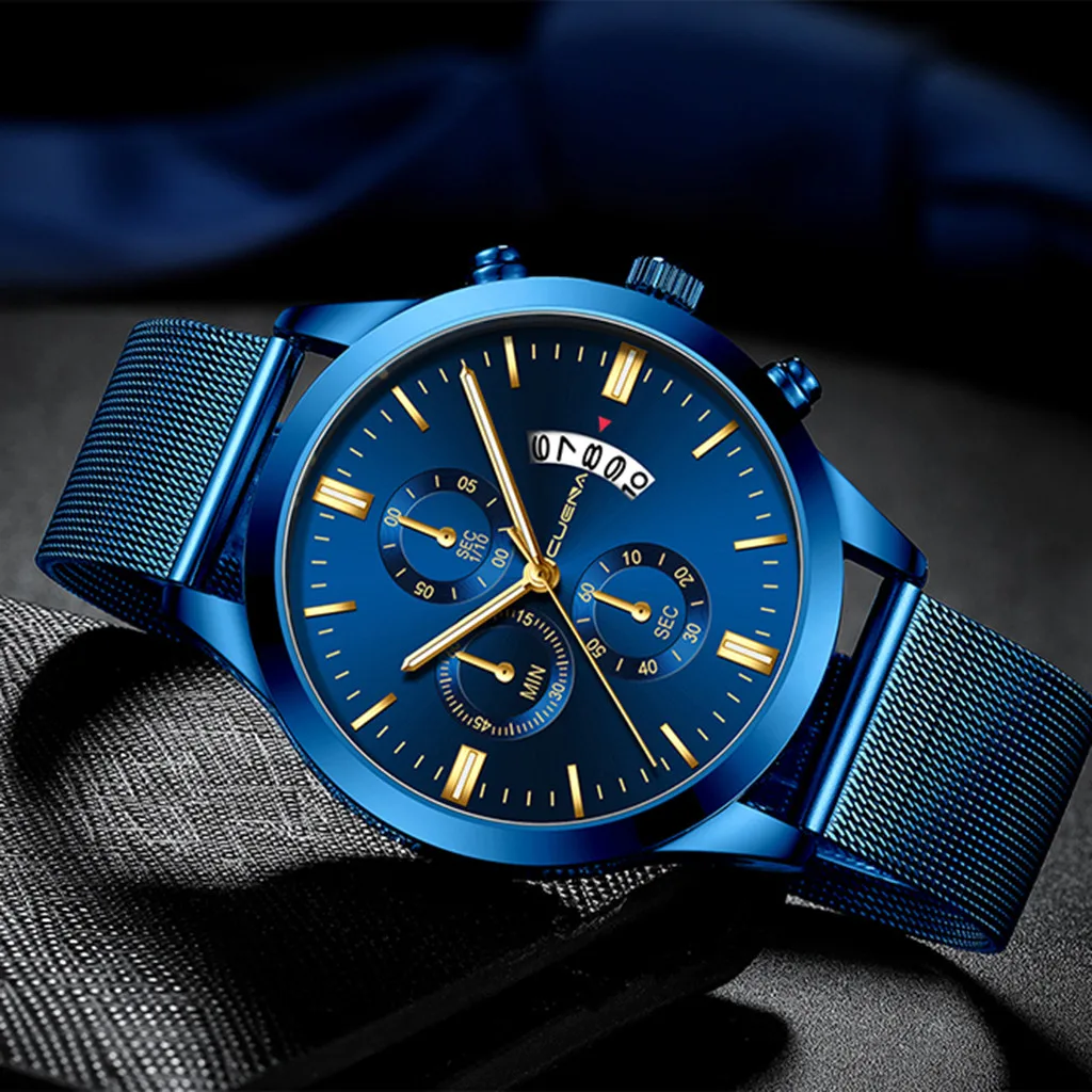 

Men's Luxury Business Steel Belt Watch Three Eyes Calendar Vintage Quartz Watch Male Quartz Wristwatches Relogio Masculino