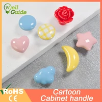 cartoon children room ceramic cabinet knobs moon star colorfull wardrobe handle garden door handle cabinet handles for kids