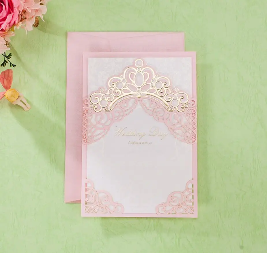 Wishmade 1 шт. открытка для образцов розовая лазерная резка свадебные приглашения с