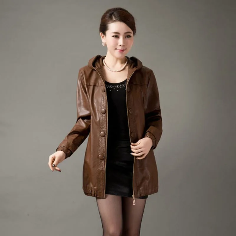 Женское кожаное пальто с капюшоном размеры до 5XL|leather coat women|womens leather clothingleather |
