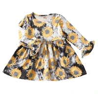 childrens spring autumn new baby girls dresses fashion tie dyed flower print trumpet sleeve dress casual o neck baby clothing
