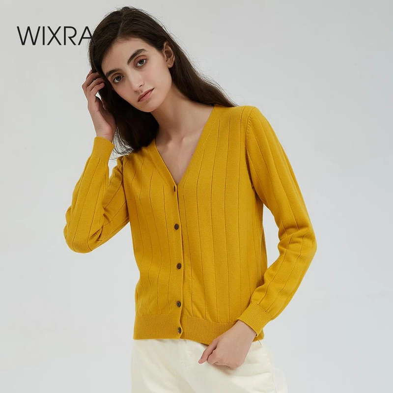 Женский кардиган с v образным вырезом Wixra однотонный Свободный вязаный