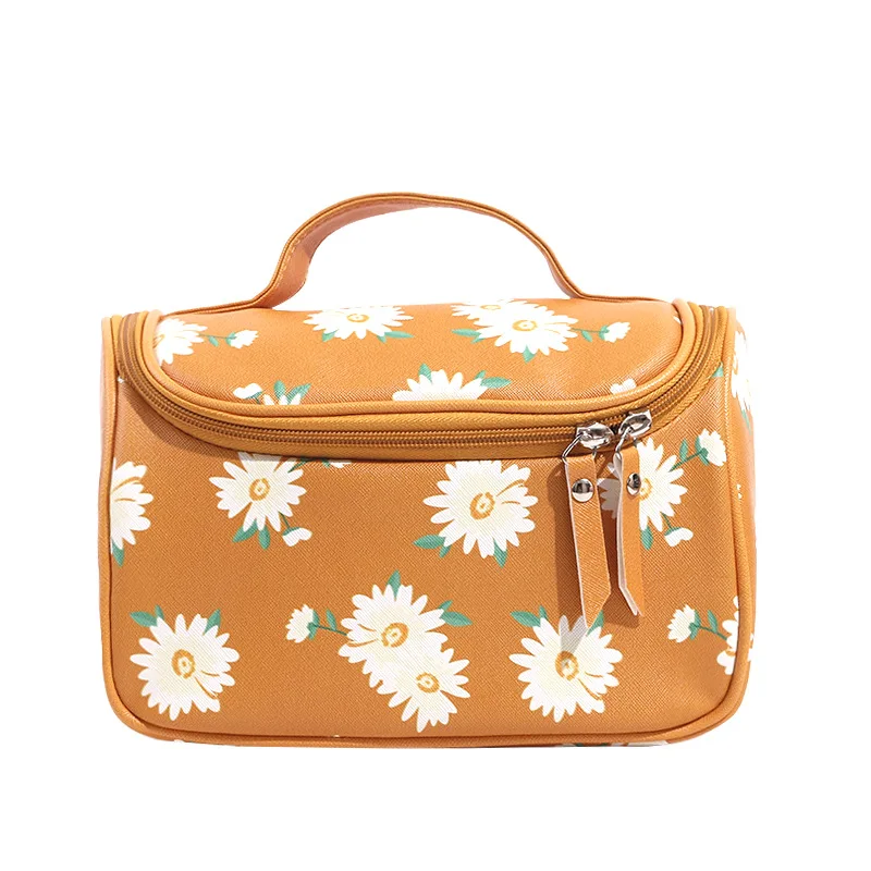 

2021New All-Matching Little Daisy Ladies Toiletries Bag Makeup Storage Organizer Solid Color Printing Fashionable Cosmetic Bag