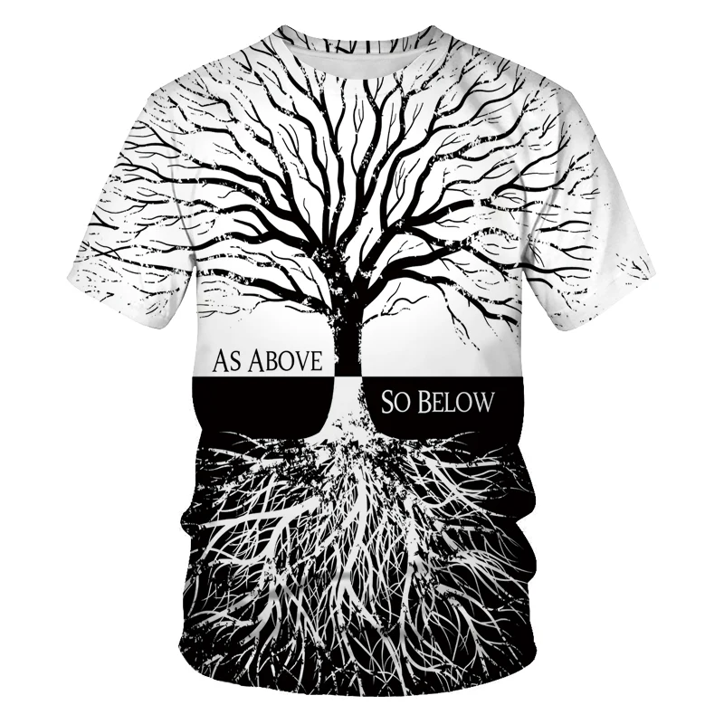 

2021 summer new 3D forest tree pattern T-shirt casual fashion Harajuku boys and girls Animation printing Store