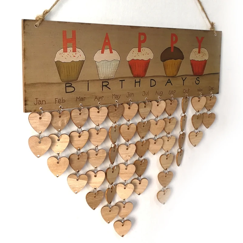 

50Pcs Solid Wooden Love Heart Slices Metal Rings For DIY Birthday Board Calendar