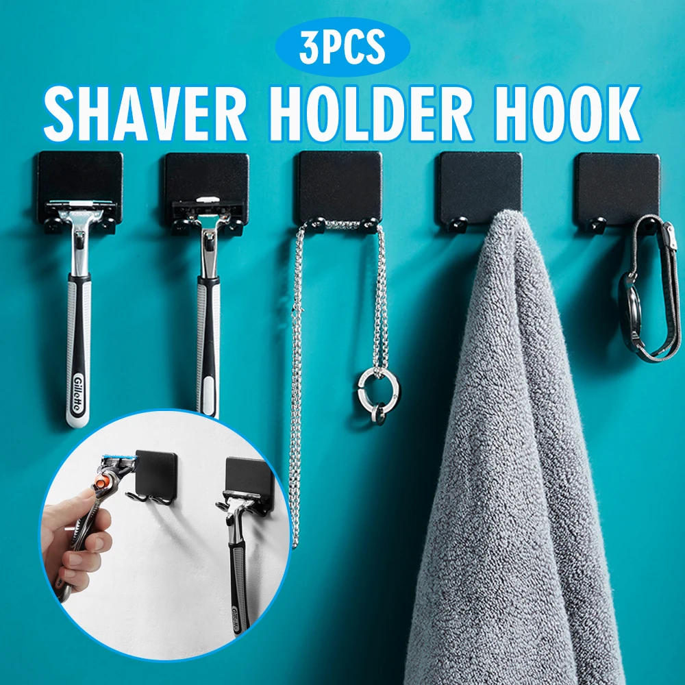 

3pcs Shaver Holder Hook Adhesive Wall Mounted Razor Rack Punch Free Toothbrush Holders Storage Racks Bathroom Accessories
