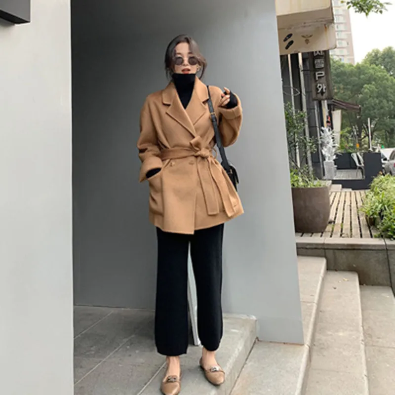 

Women High Collar Knitting Two Piece Set Winter Elegant Cosy Keep Warm Sweater Pullover Top+Chic Elastic Waist Pants Casual Suit