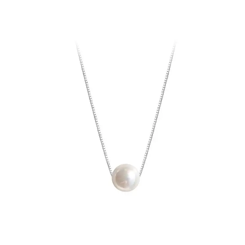 

Sterling Silver Small Pearl Necklace Natural Freshwater Round Beads 6mm 8mm 10mm Simple Women Jewelry