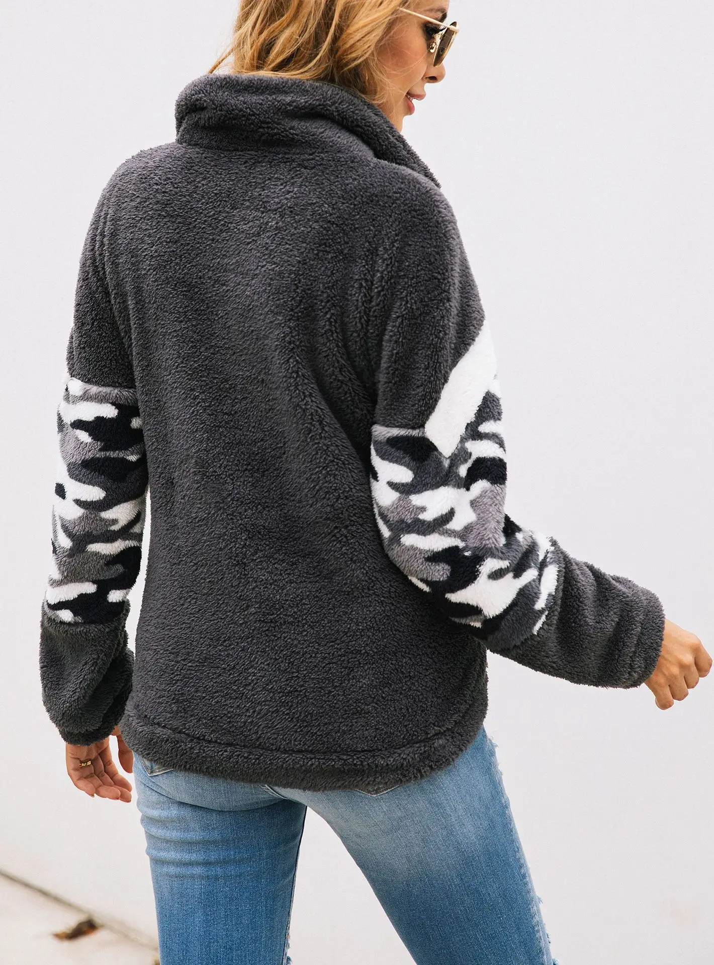 Женская плюшевая толстовка с отложным воротником на молнии|Женские толстовки и