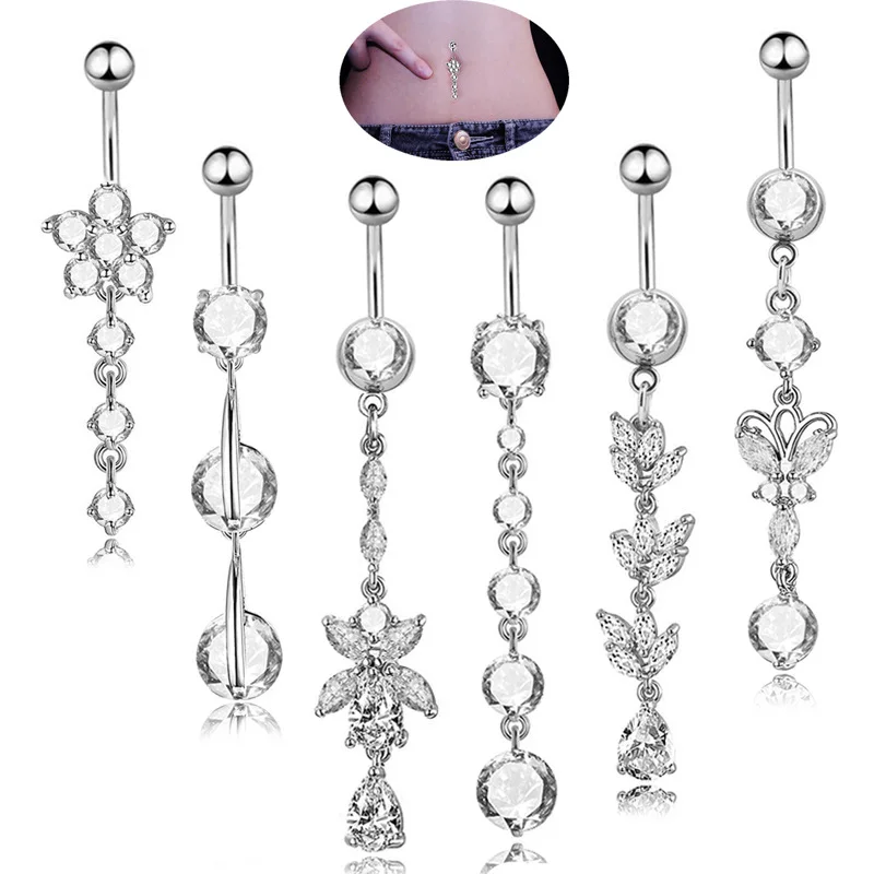 

Stainless steel zircon set belly button ring and umbilical nails, furnace electroplating rose gold body piercing jewelry