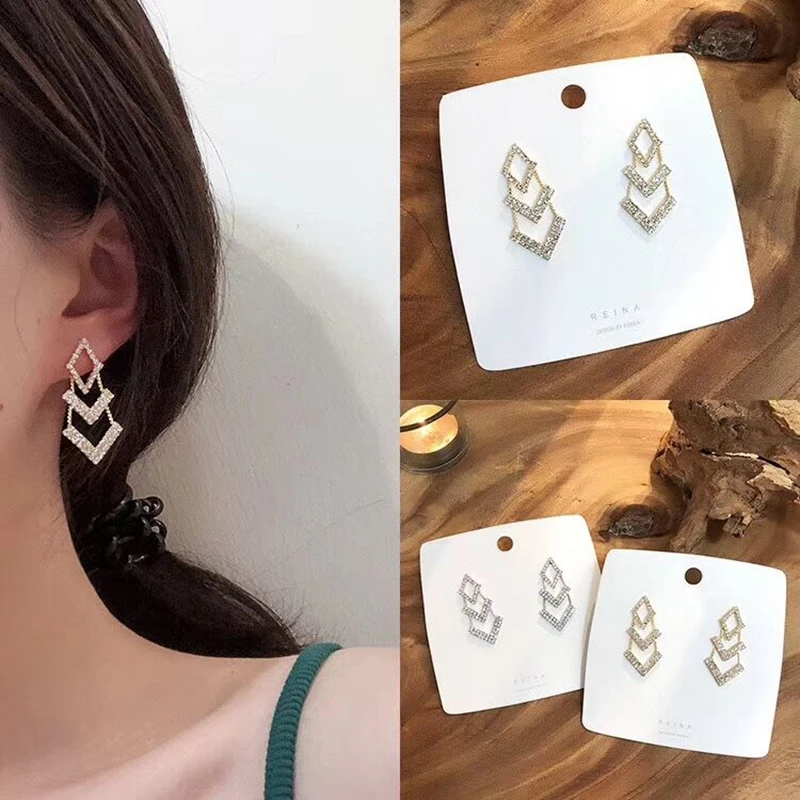 Новые модные блестящие стразы в форме V свадебные серьги капли женские