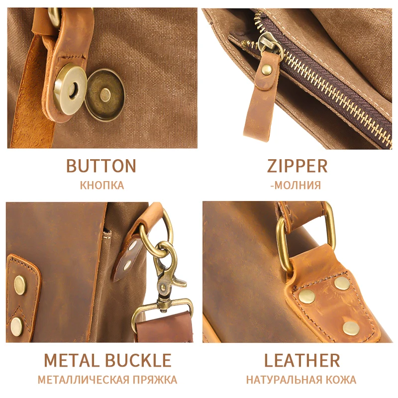 Винтажная холщовая сумка-мессенджер MARKROYAL из кожи Крейзи Хорс портфель для