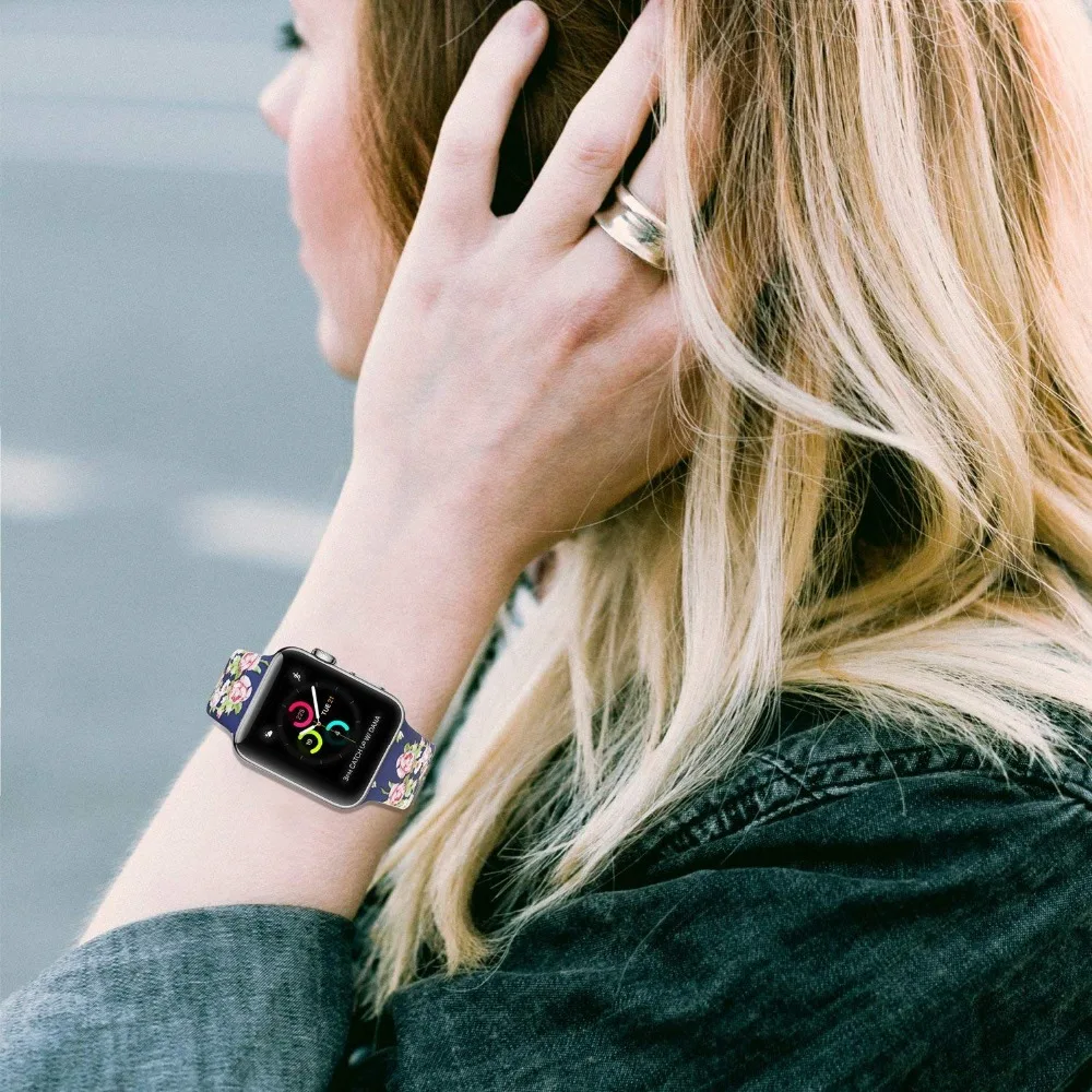 Цветочный Мягкий силиконовый спортивный сменный ремешок для Apple Watch 44 мм 42 40 38