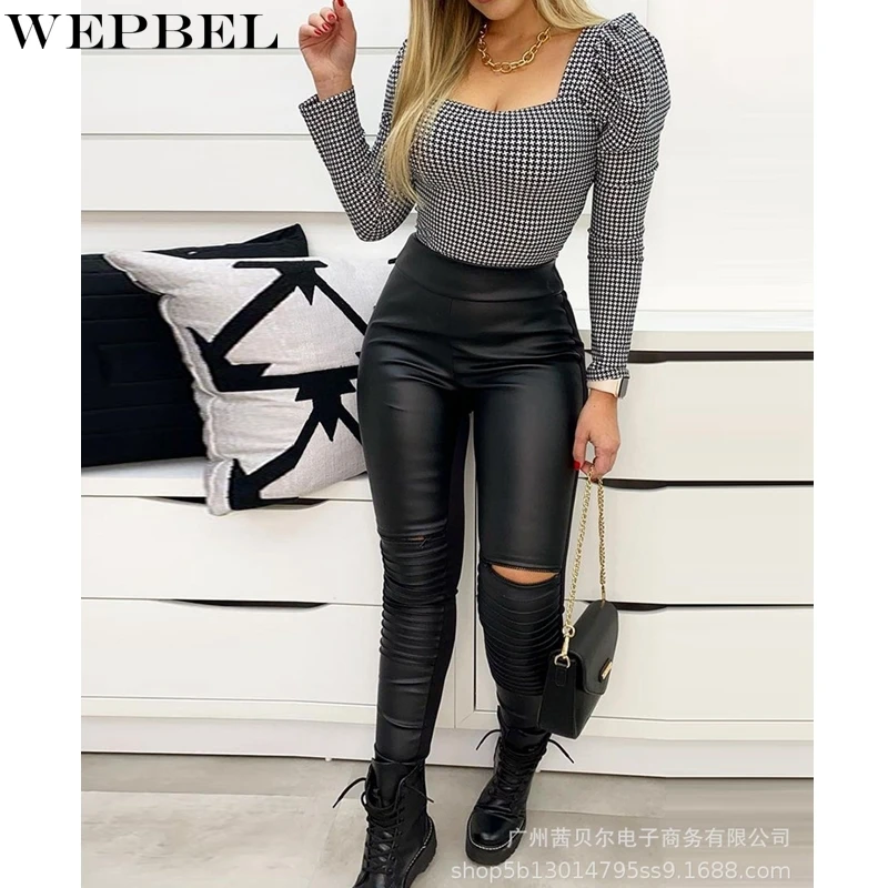 

Длинные брюки WEPBEL, женские повседневные однотонные брюки с высокой талией, осенние модные облегающие плиссированные брюки-карандаш на молн...