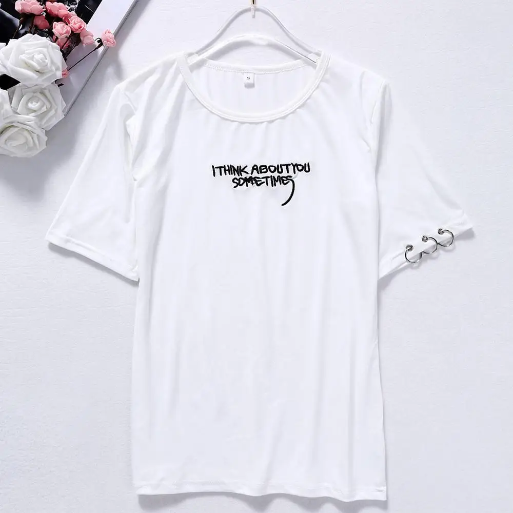 KLV летние топы корейские Ulzzang Harajuku вышивка короткий рукав женские повседневные рубашки