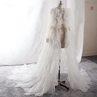 2021 bridal bolero with ruffles long sleeve sequined jacket wedding cape shawl wraps maternity dress photo shoot robe