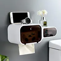 Self Adhesive Toilet Paper Roll Holder Toilet Paper and Flushable Wet Wipe Holder & Dispenser Wall Mounted with Cell Phone Shelf