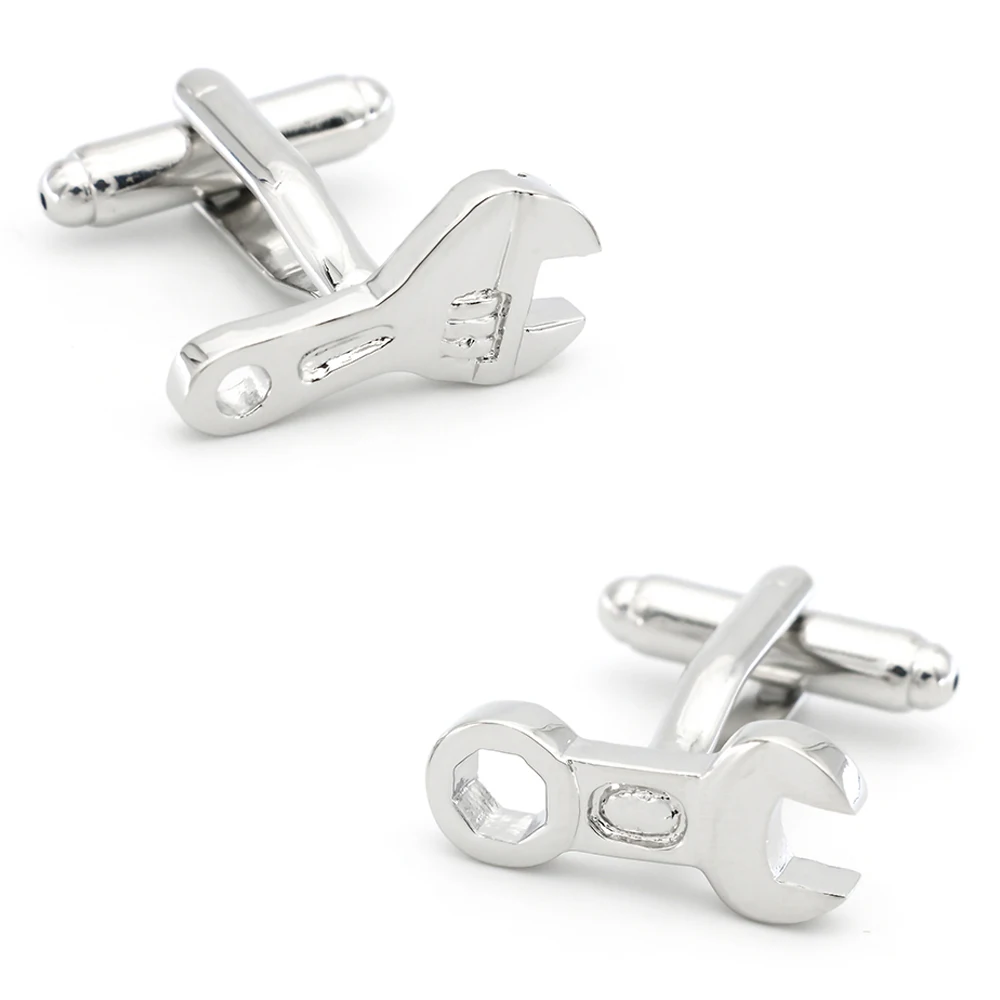 

Tool Cuff Links For Men Wrench Design Quality Brass Material Silver Color Cufflinks Wholesale&retail