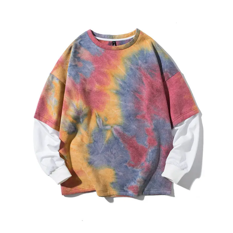 

Autumn Tie-dye Hoodie Men's Fashion Casual Fake Two-piece Sweatshirt Men Streetwear Loose Hip-hop Pullover Hoodies Mens M-5XL