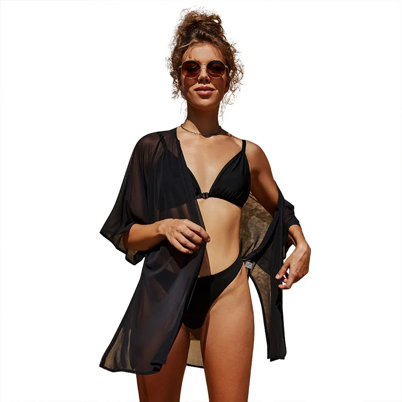 

Y146 Sunscreen Beach Blouse Summer Loose Sleeves Thin And Thin Sexy Perspective Swimsuit Bikini Outer Blouse