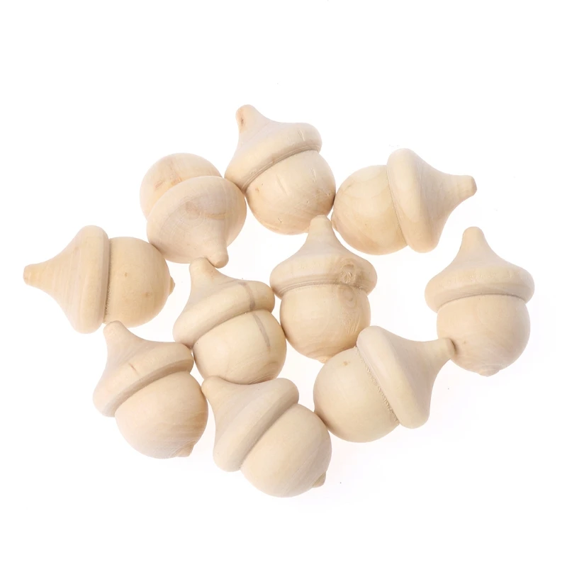 

10Pcs Acorn Set Shape Wooden Peg Dolls Unfinished Paint Stain DIY Decor Crafts
