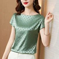 summer women shirts wave point blouses for women satin printing shirts womens clothing 2021 green o neck short sleeve blouse ol